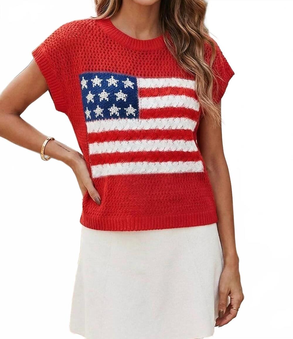 NEW LITTLE DAISY CLOSET american flag sweater top in red